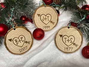 Heart Tree Slice Wooden Ornament